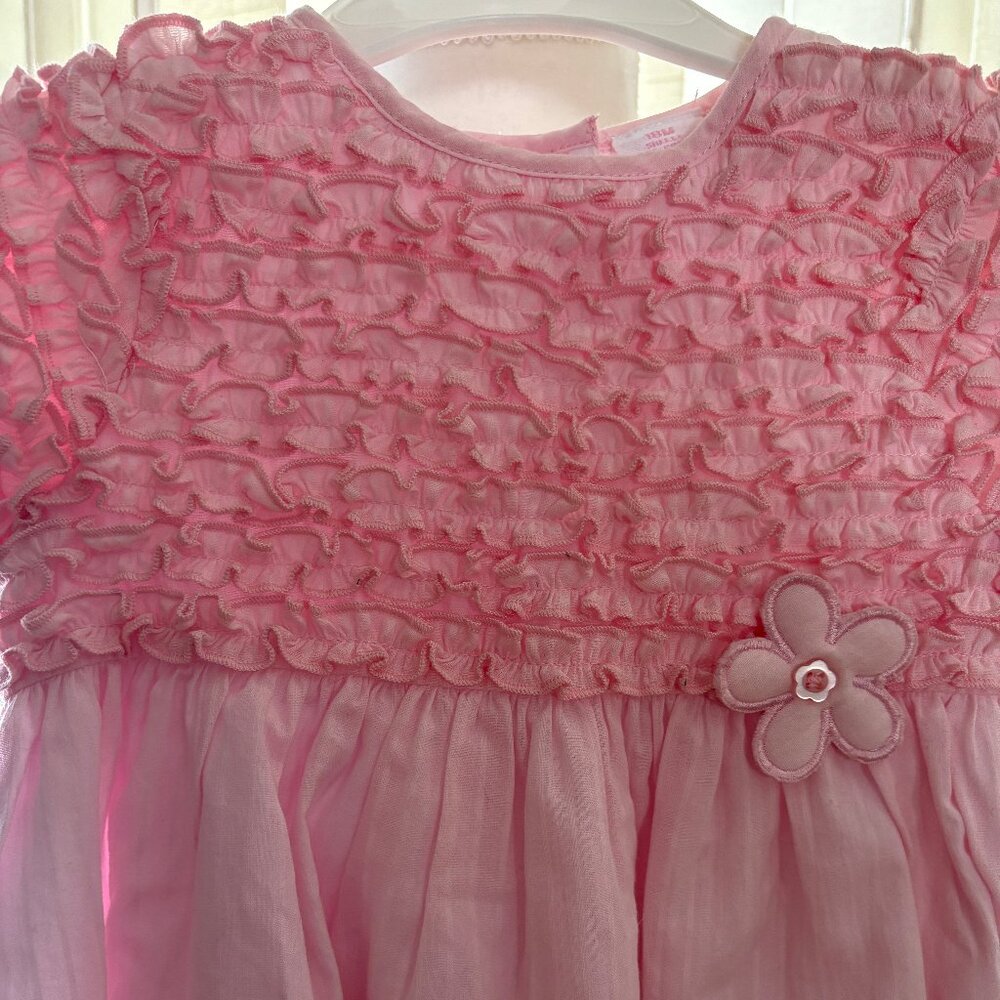 Cuddle Bear GIRLS 18M PINK STRIPE Dress Ruffles Bow Buttons Lined NEW WITH TAGS